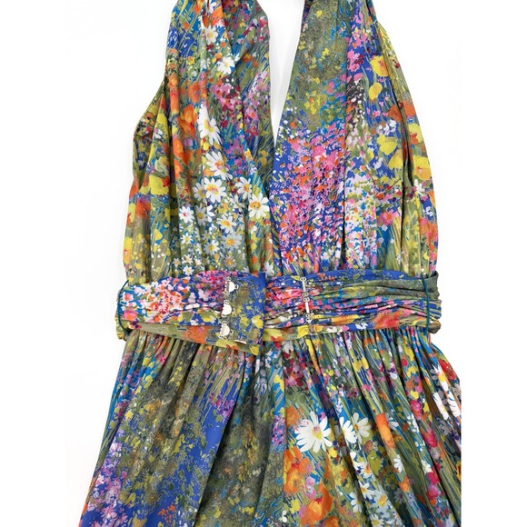 Vintage Jack Bryan Dress 8 Multicolor Floral Halter Maxi Chiffon Overlay 70s 60s - Picture 9 of 12